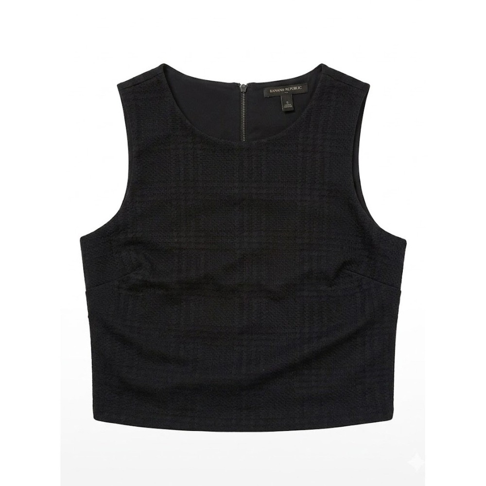 Banana Republic Womens Black Textured Sleeveless Crop Top Tank S Dressy Casual